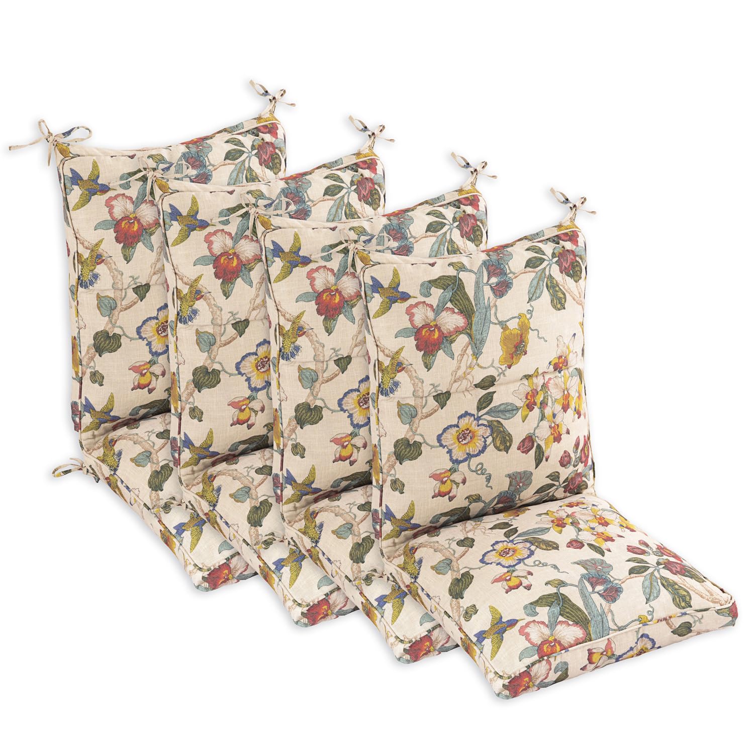 Set Of 4 Outdoor Dining Chair Cushions, Comfort Patio Seating Cushions, 44 X21X4.5 Inch, Single Welt And Zipper, (4, Khaki Flora