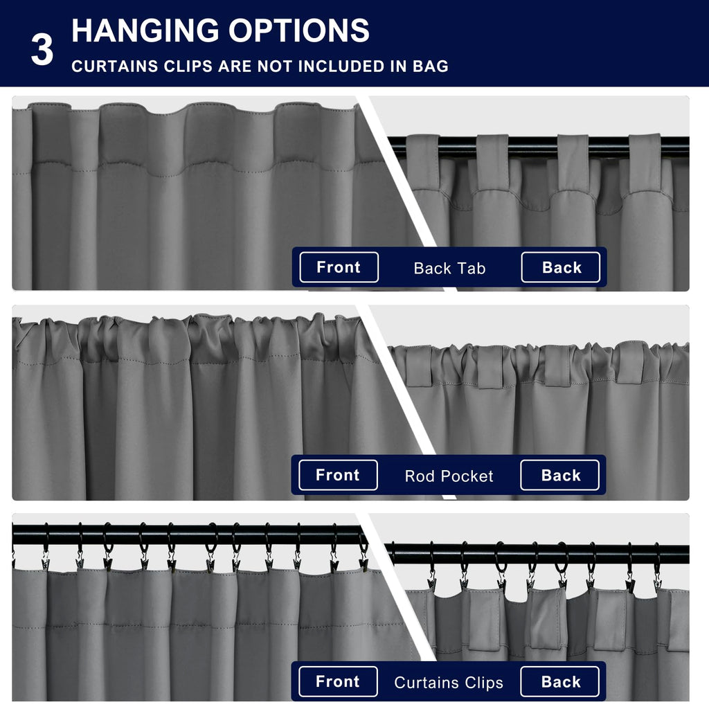 Hiasan Grey Blackout Curtains 54 Inch Long, Light Blocking Thermal Insulated Rod Pocket & Back Tab Gray Drapes Sewn With Tieback