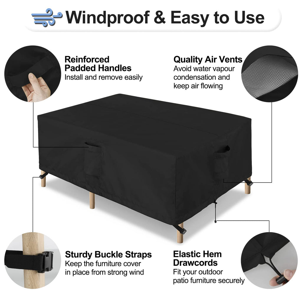 Outdoorlines Outdoor Waterproof Patio Table Furniture Set Covers - Rectangle Couch Sectional Cover Outside Weatherproof Patio Furniture Covering For Deck, Lawn And Backyard 110'L X 84'W X 28'H, Black