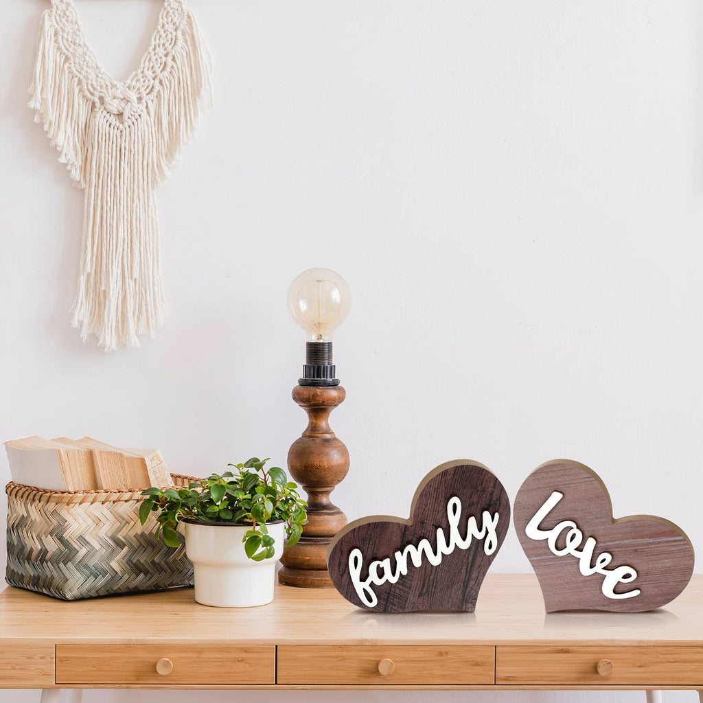 Jetec 2 Pieces Heart Shaped Wooden Decor Sign Table Love Wooden Wedding Decoration Rustic Home Love Sign Wooden Table Centerpiec