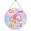 Girl Cave Sign Nursery Decor, Unicorn Room Decor for Baby Girls Bedroom, Wooden Little Baby Girl Nursery Wall Decor, Pink Purple