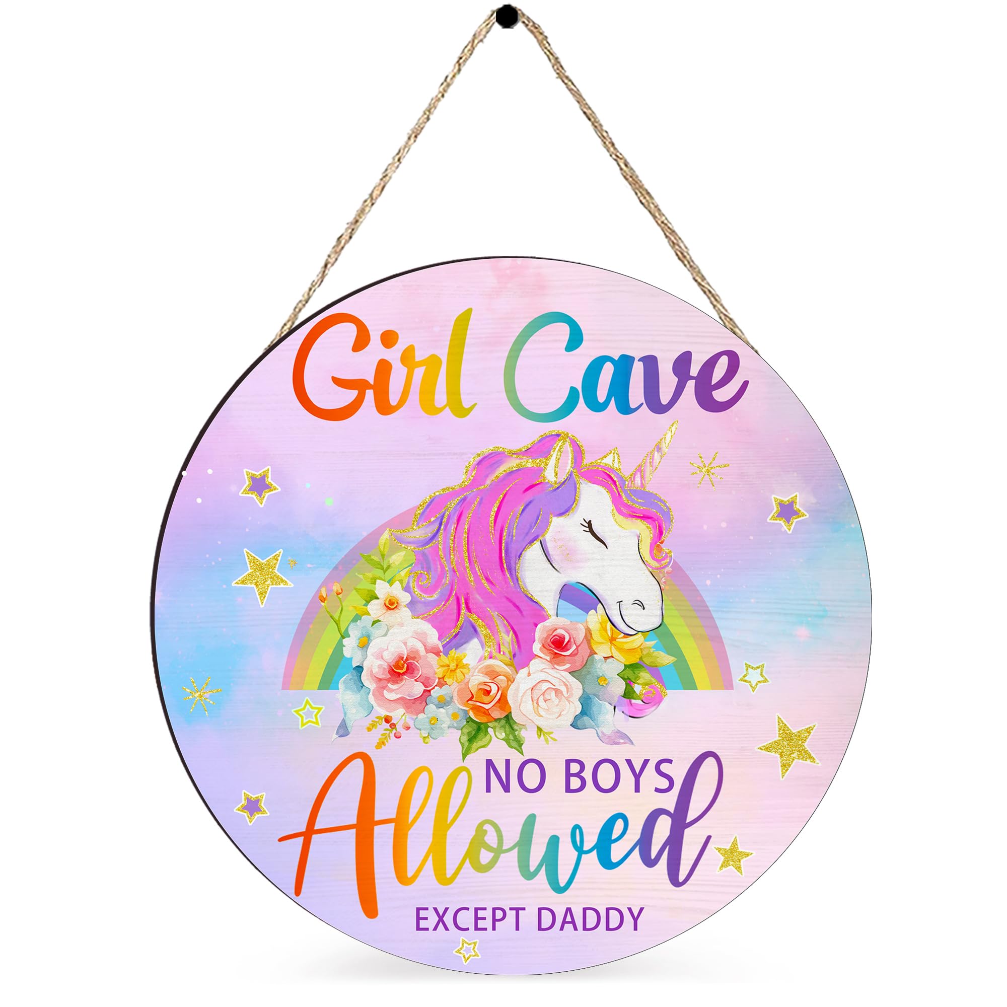 Girl Cave Sign Nursery Decor, Unicorn Room Decor for Baby Girls Bedroom, Wooden Little Baby Girl Nursery Wall Decor, Pink Purple