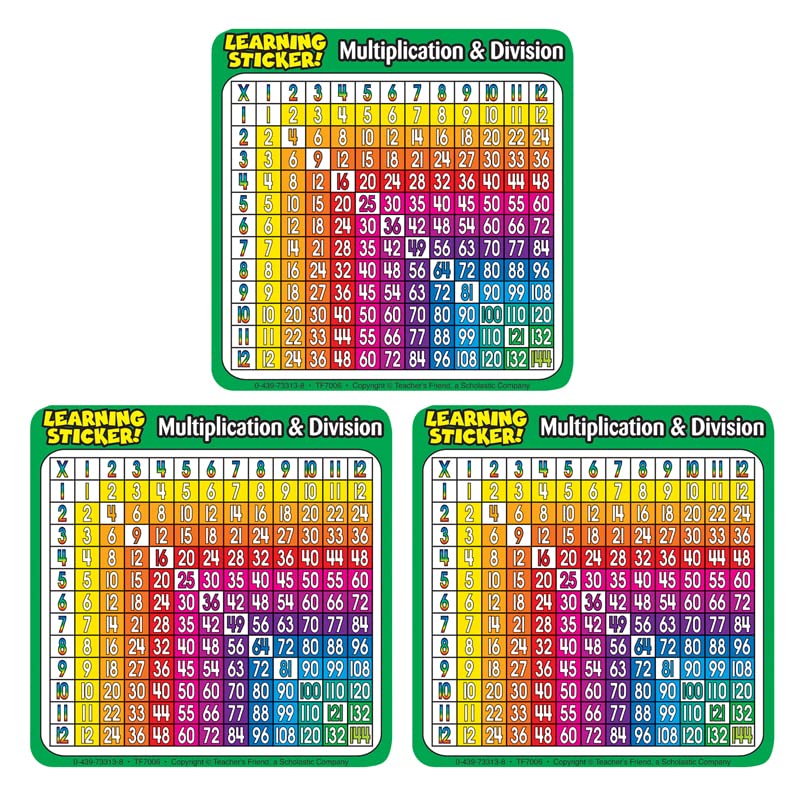 Scholastic Teacher Resources Multiplication-Division Learning Stickers, 4', 20 Per Pack, 3 Packs