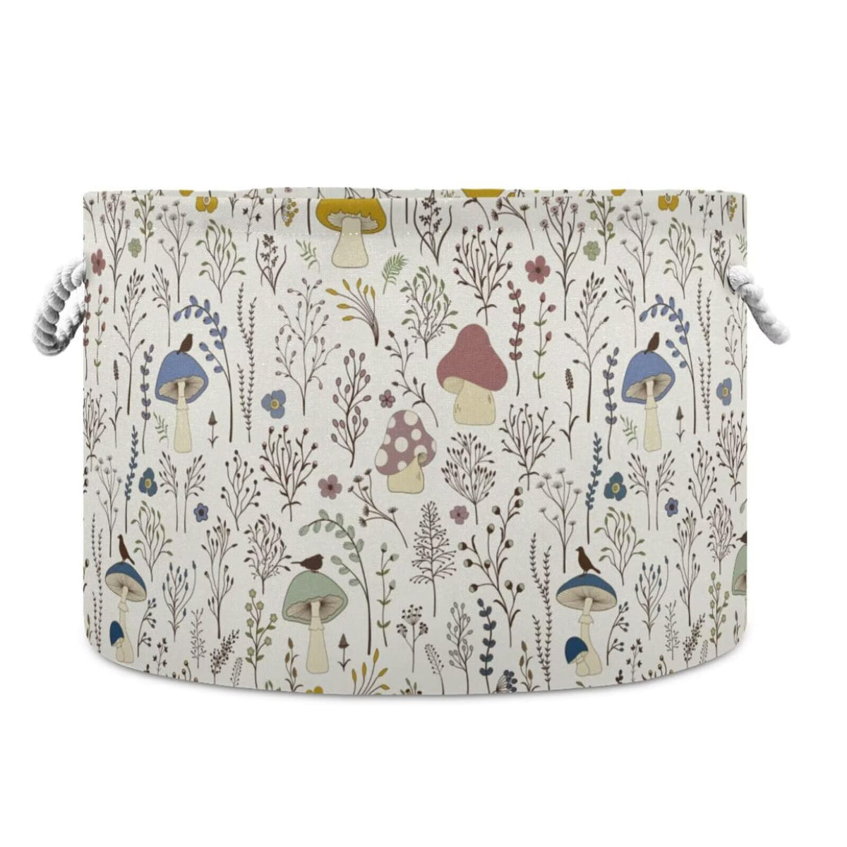 LEANSHSA Retro Mushroom Print Collapsible Round Storage Basket with Handles