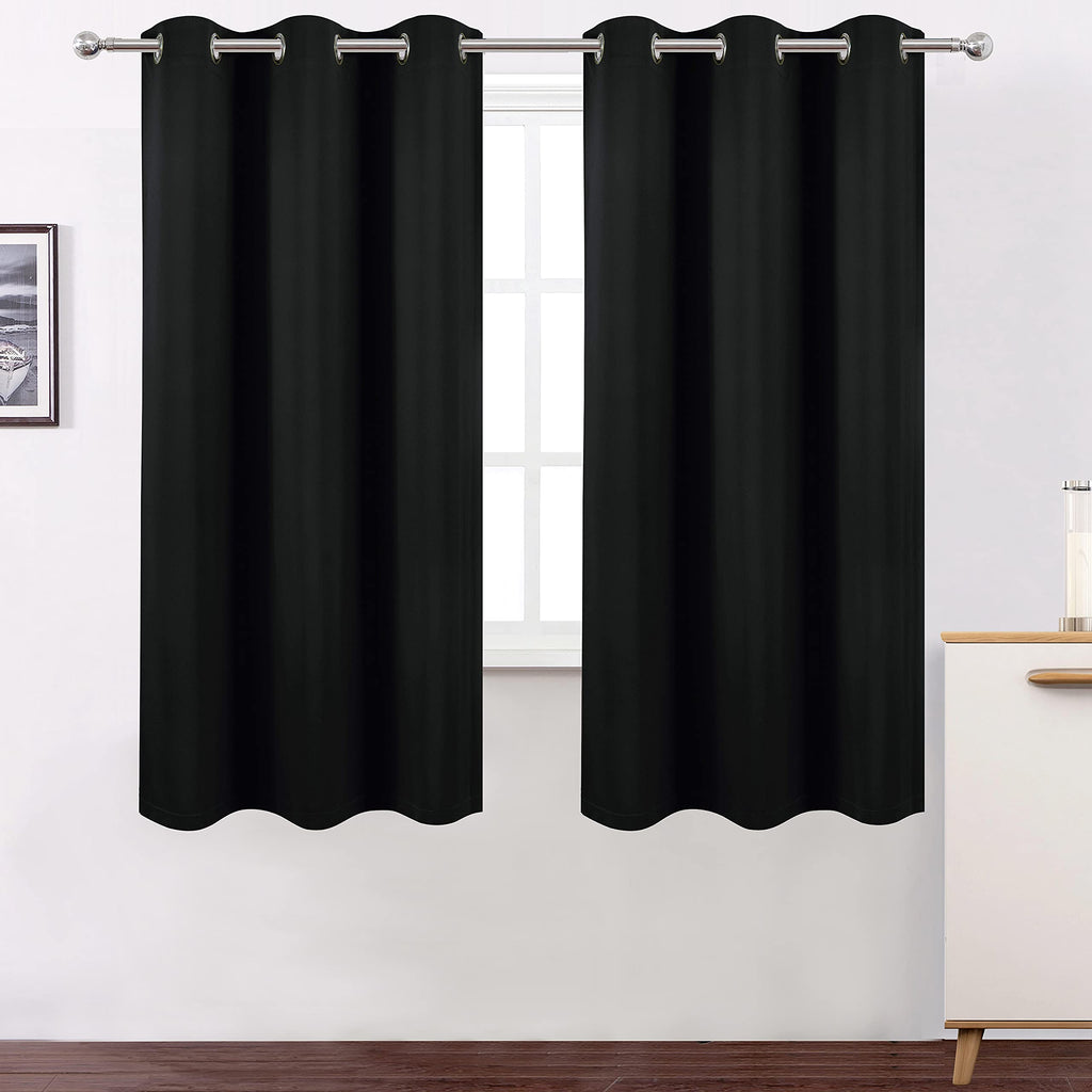 Lemomo 100% Blackout Curtains 40 X 63 Inch/Black Curtains 2 Panels With Black Liner/Double Layer Full Room Darkening Bedroom Cur