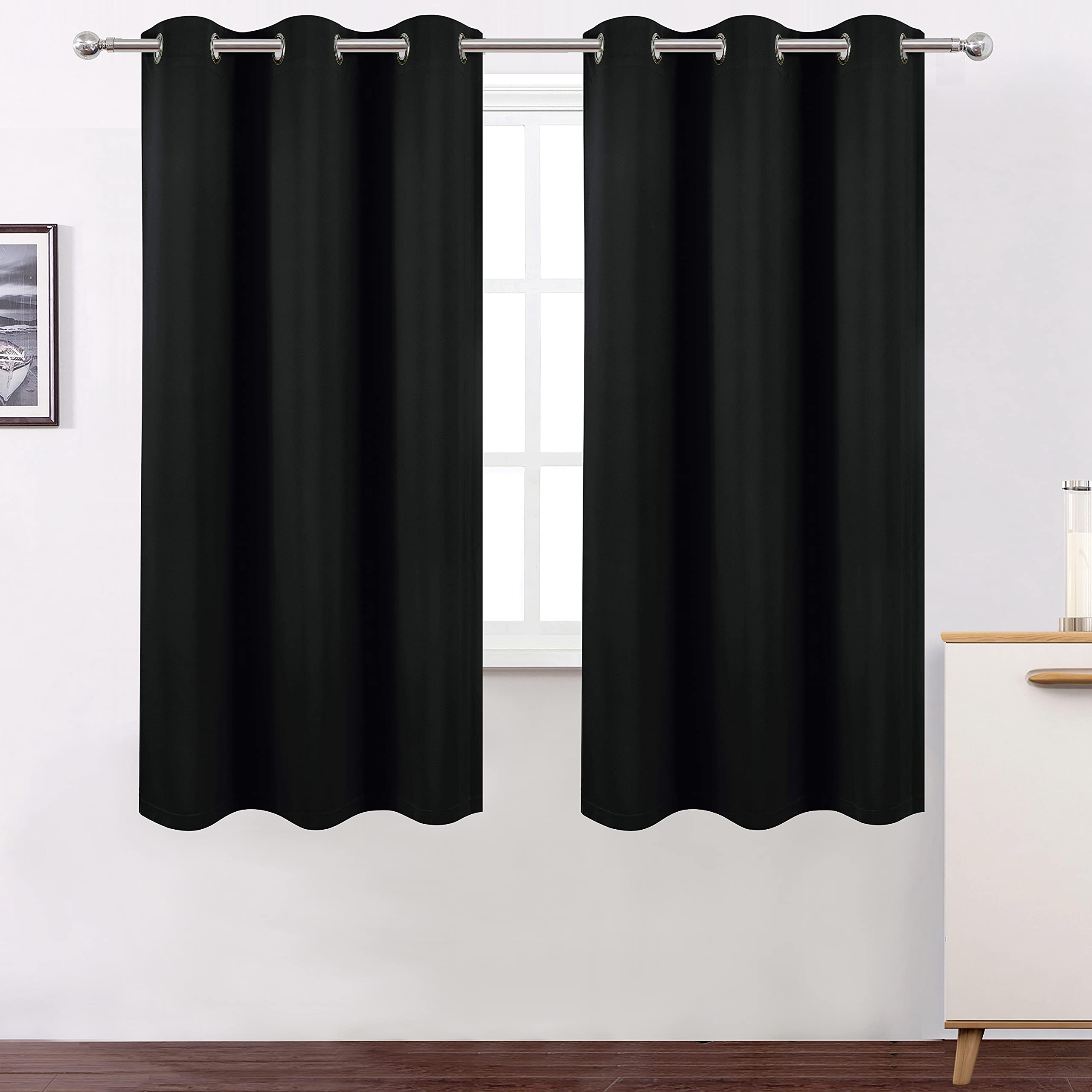 Lemomo 100% Blackout Curtains 40 X 63 Inch/Black Curtains 2 Panels With Black Liner/Double Layer Full Room Darkening Bedroom Cur