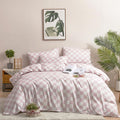 Clothknow Pink Plaid Comforter Set Full 3Pcs Pink White Bedding Comforter Sets Grid Comforter Full Geometric Comforter Soft Checker Full Size Comforter Sets