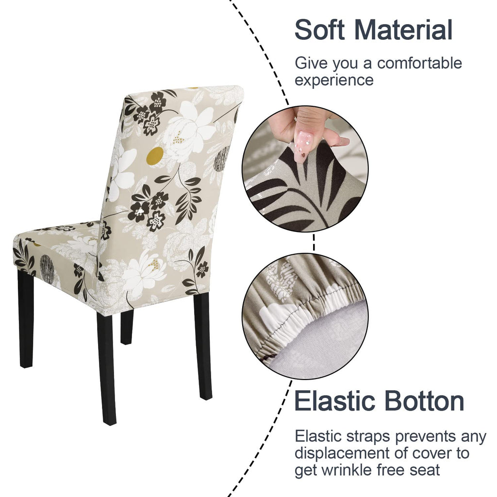 Jqinhome Chair Covers For Dining Room Set Of 6, High Stretch Removable Washable Parsons Chair Slipcover For Home Party Hotel Wedding Ceremony (Flower,6Pcs)
