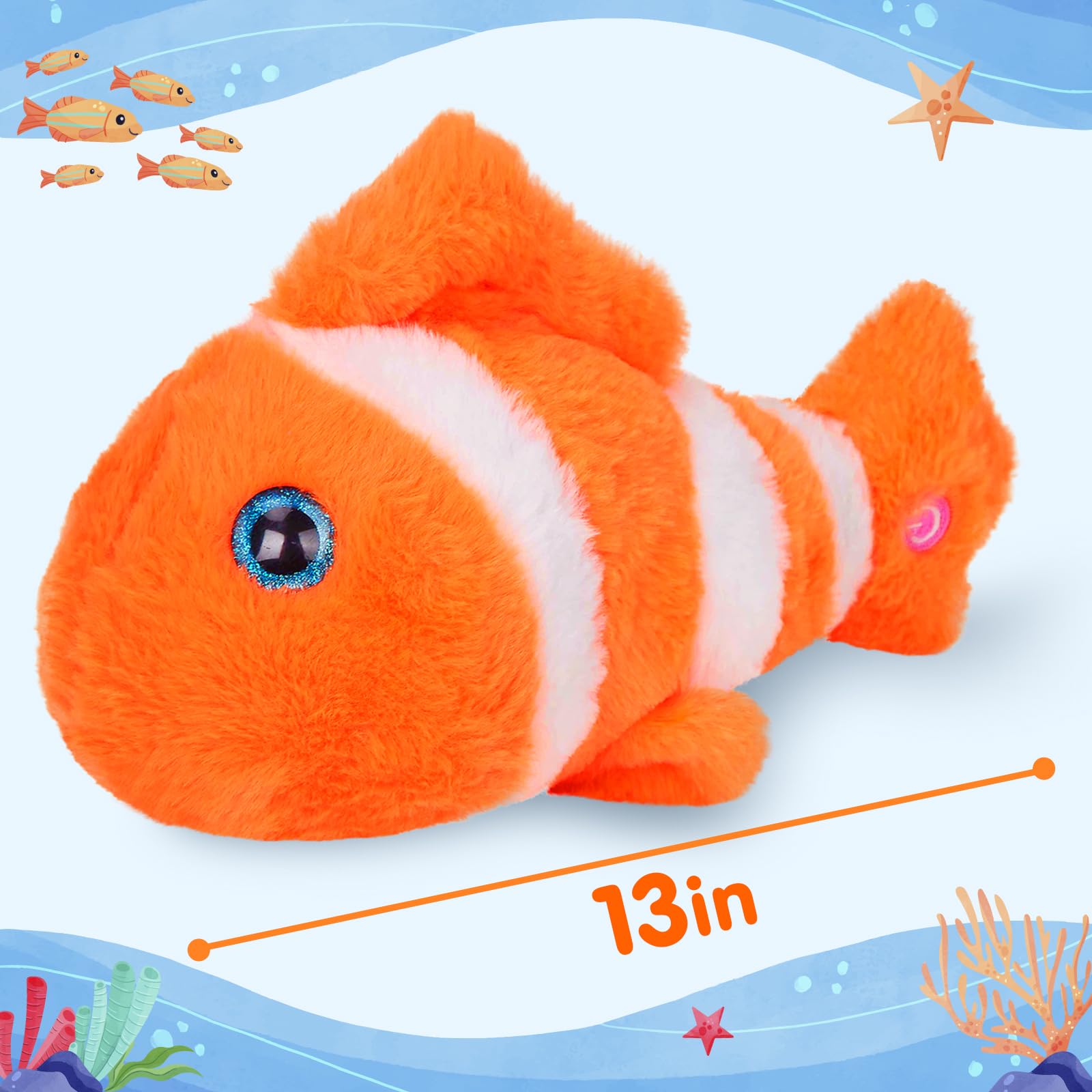 Glow Guards 12" Glowing Goldfish Plush - Soft Cotton Light Up Stuffed Animal Pillow for Kids, Birthday Gift, Fish Color