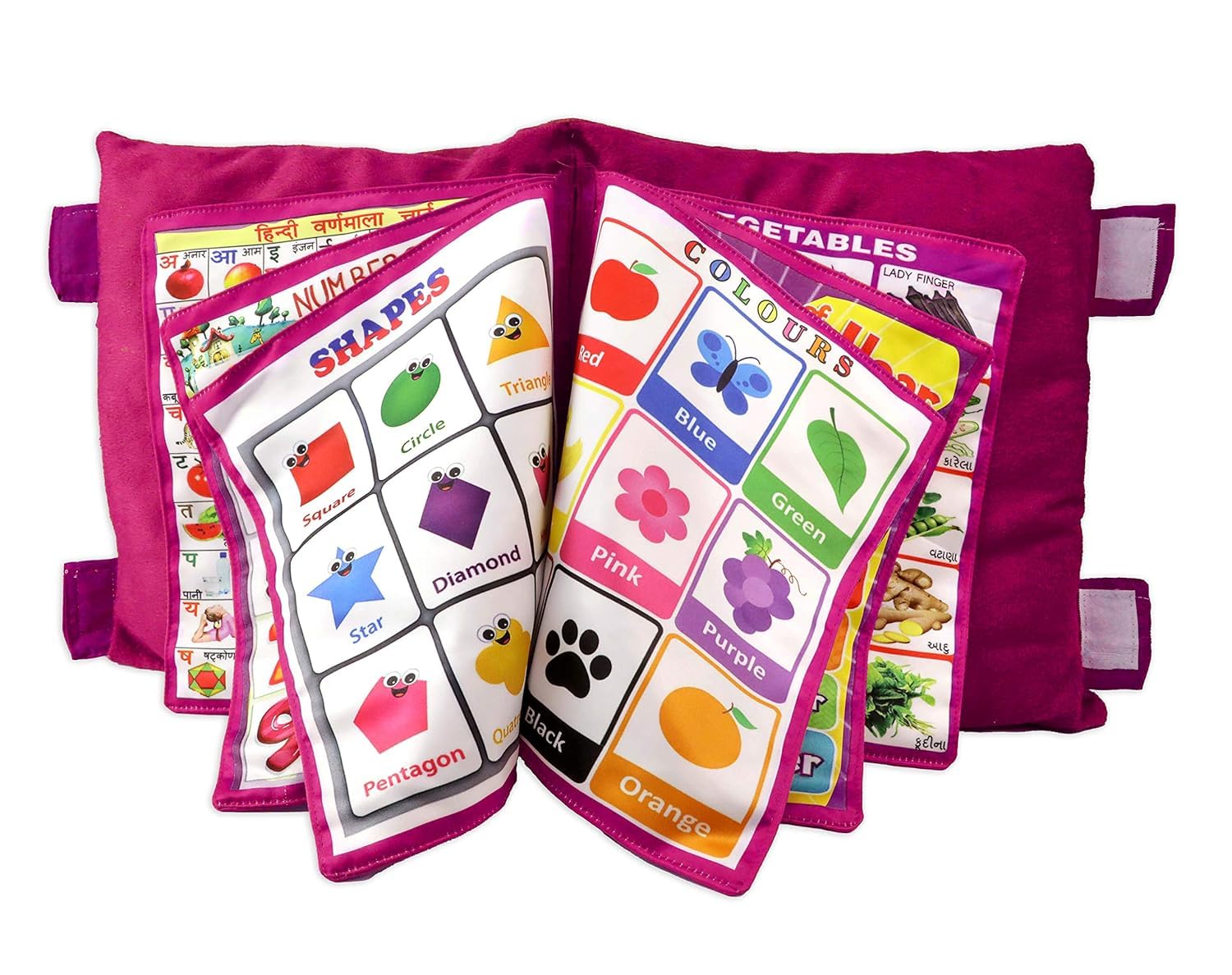 Kids Learning Cushion Pillow Book  Baby Learning Pillow With English & Hindi Activities | Soft Cloth Educational Toy For Infant