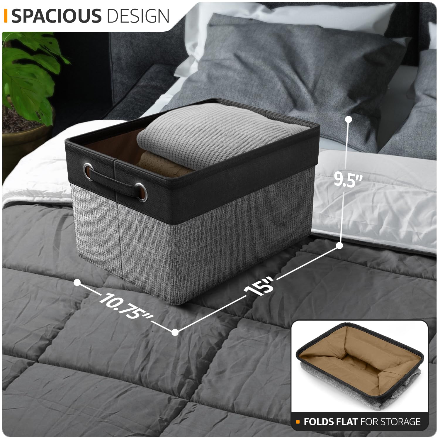 Sorbus Fabric Storage Cubes 15 Inch- Big Sturdy Collapsible Canvas Storage Bins With Dual Handles- Foldable Closet Cubes- Decorative Storage Baskets For Shelves | Home & Office Use- 3 Pack| Grey/Tan