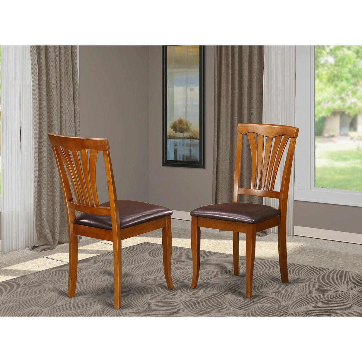 East West Furniture AVC-SBR-LC Avon Dining Chairs - Faux Leather Upholstered Wood Chairs, Set of 2, Saddle Brown