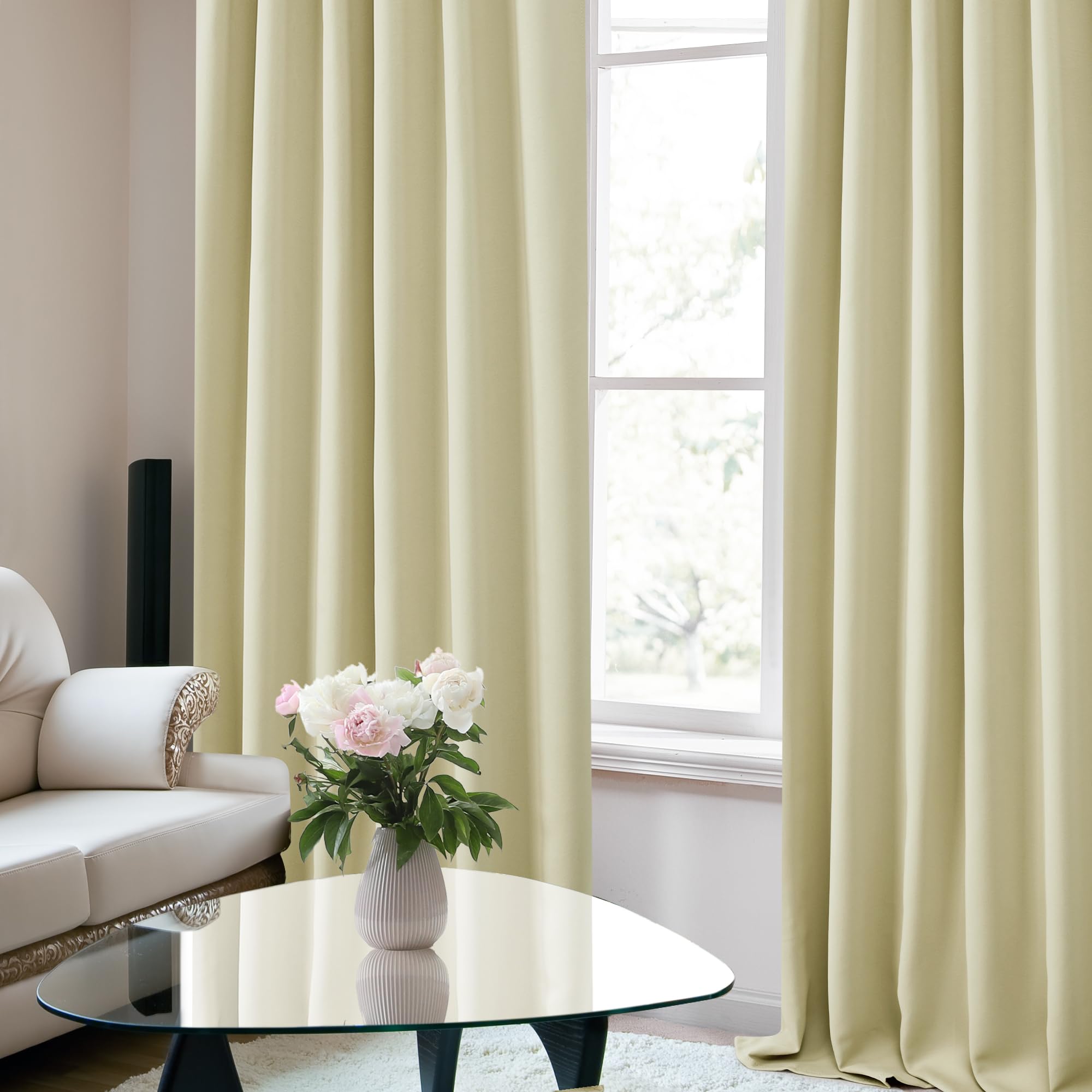 Deconovo Solid Thermal Insulated Window Blackout Curtains, Beige Rod Pocket And Back Tab Curtains - Window Coverings Curtains For Girls Room, 52X95 Inch, Beige, 2 Panels