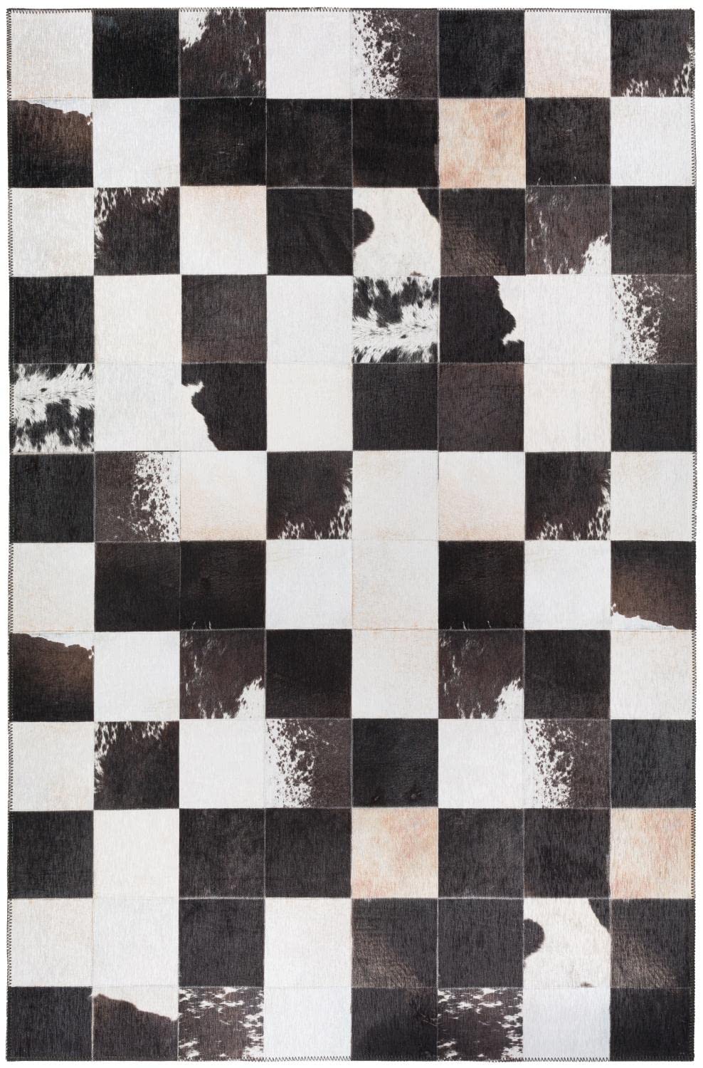 Dalyn Rugs Durango Patchwork Faux Cowhide Ss10 Midnight 3' X 5' Rug