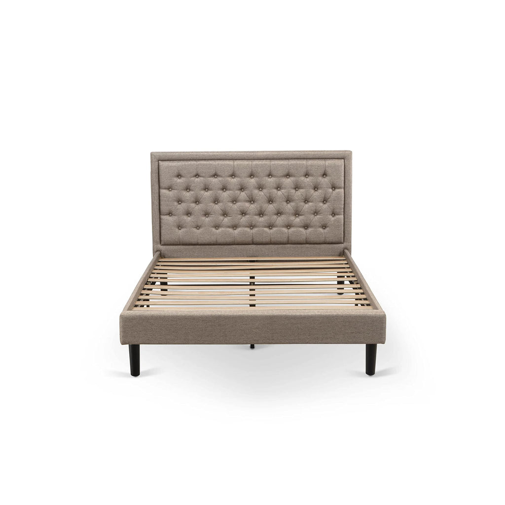 East West Furniture KDF-16-Q Platform Queen Size Bed - Dark Khaki Linen Fabric Upholstered Bed Headboard with Button Tufted Trim Design - Black Legs