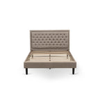 East West Furniture KDF-16-Q Platform Queen Size Bed - Dark Khaki Linen Fabric Upholstered Bed Headboard with Button Tufted Trim Design - Black Legs