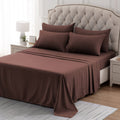Sleep Zone Nanotex Super Soft Cooling King Bed Sheets Set 4 Piece - Easy Care Fitted Flat Sheet & Pillowcase Sets - Wrinkle Free, Fade Resistant, Deep Pocket 16' (Brown, King)