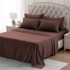 Sleep Zone Nanotex Super Soft Cooling King Bed Sheets Set 4 Piece - Easy Care Fitted Flat Sheet & Pillowcase Sets - Wrinkle Free, Fade Resistant, Deep Pocket 16' (Brown, King)