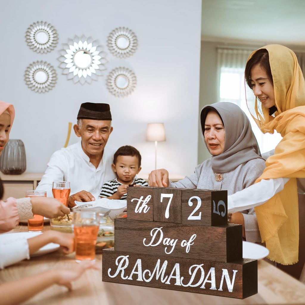 Glikceil 5 Pcs Ramadan Calendar Block Set Ramadan Advent Countdown Eid Calendar Countdown Blocks Ramadan Wood Sign For Ramadan D