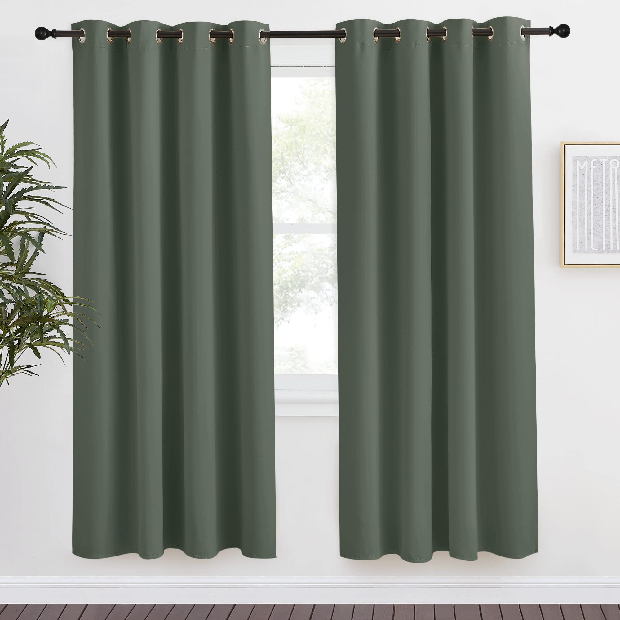 Nicetown Blackout Curtain For Living Room 78 Inch Long, 1 Panel, Dark Mallard, W55 X L78, Grommet Thermal Insulated Room Darkening Sound Proof Curtain For Bedroom/Kids Room