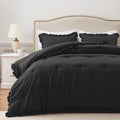 Harborest Queen Comforter Set Black - Ruffle Comforter For Queen Size Bed, Fluffy Queen Size Comforter Set For All Seasons, 3 Pi