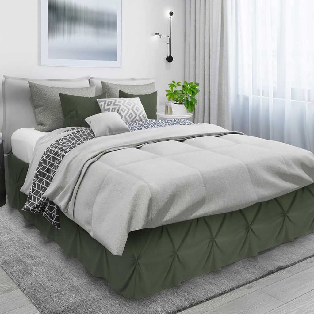 Nestl Olive Green Bed Skirt Full Size, Pinch Pleat Full Bed Skirt, 14' Inch Drop Full Bedskirt Hotel Quality Olive Green Bed Skirts Premium Microfiber Bedskirt For Full Bed, Olive Green Full Bed Skirt