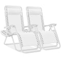 Best Choice Products Set of 2 Adjustable Steel Mesh Zero Gravity Lounge Chair Recliners w/Pillows and Cup Holder Trays - Snow