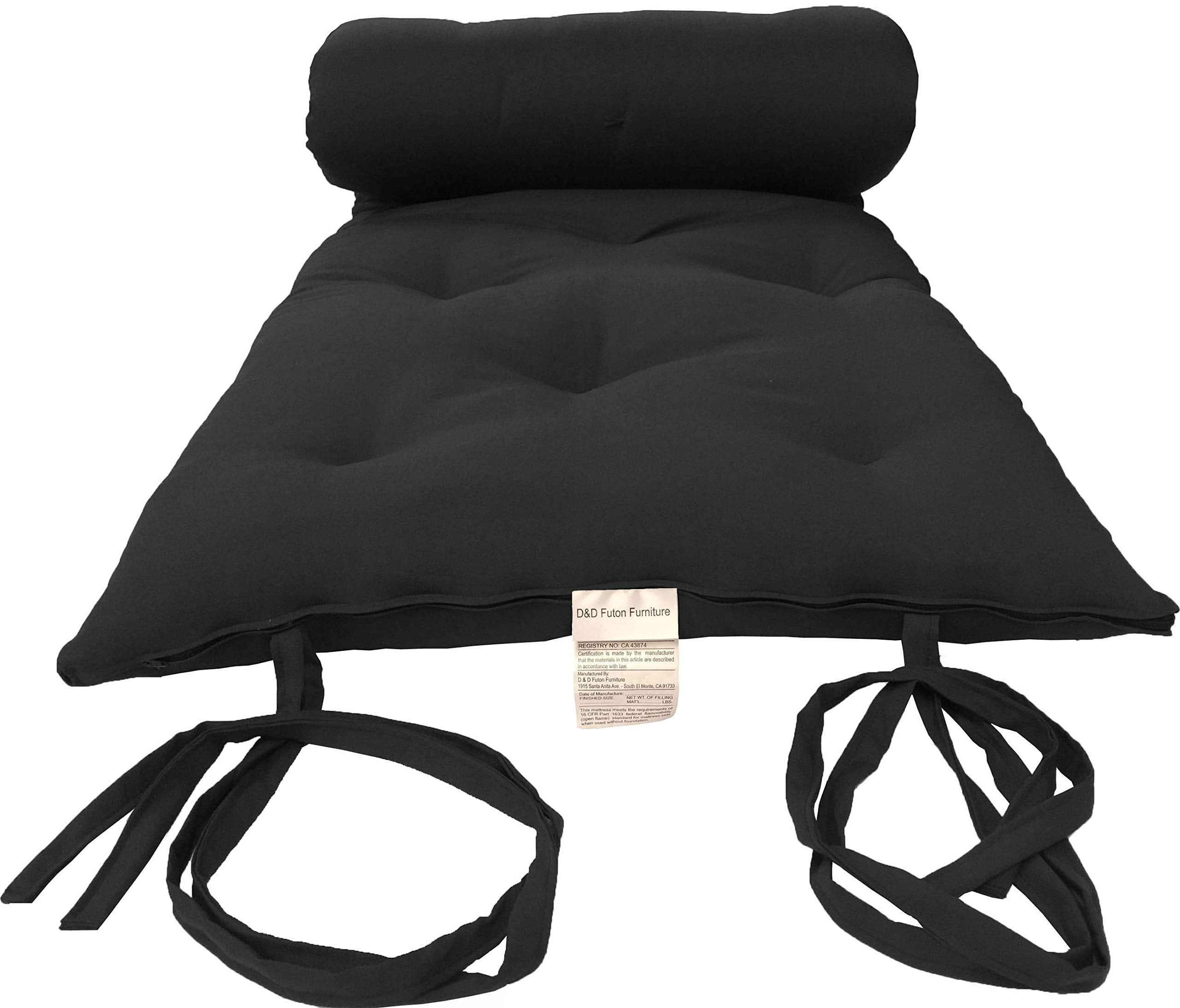 D&D Futon Furniture Cotton/Foam Traditional Japanese/Thai Floor Rolling Futon Mattresses, Yoga Meditation Mats, 3X30X80 Black