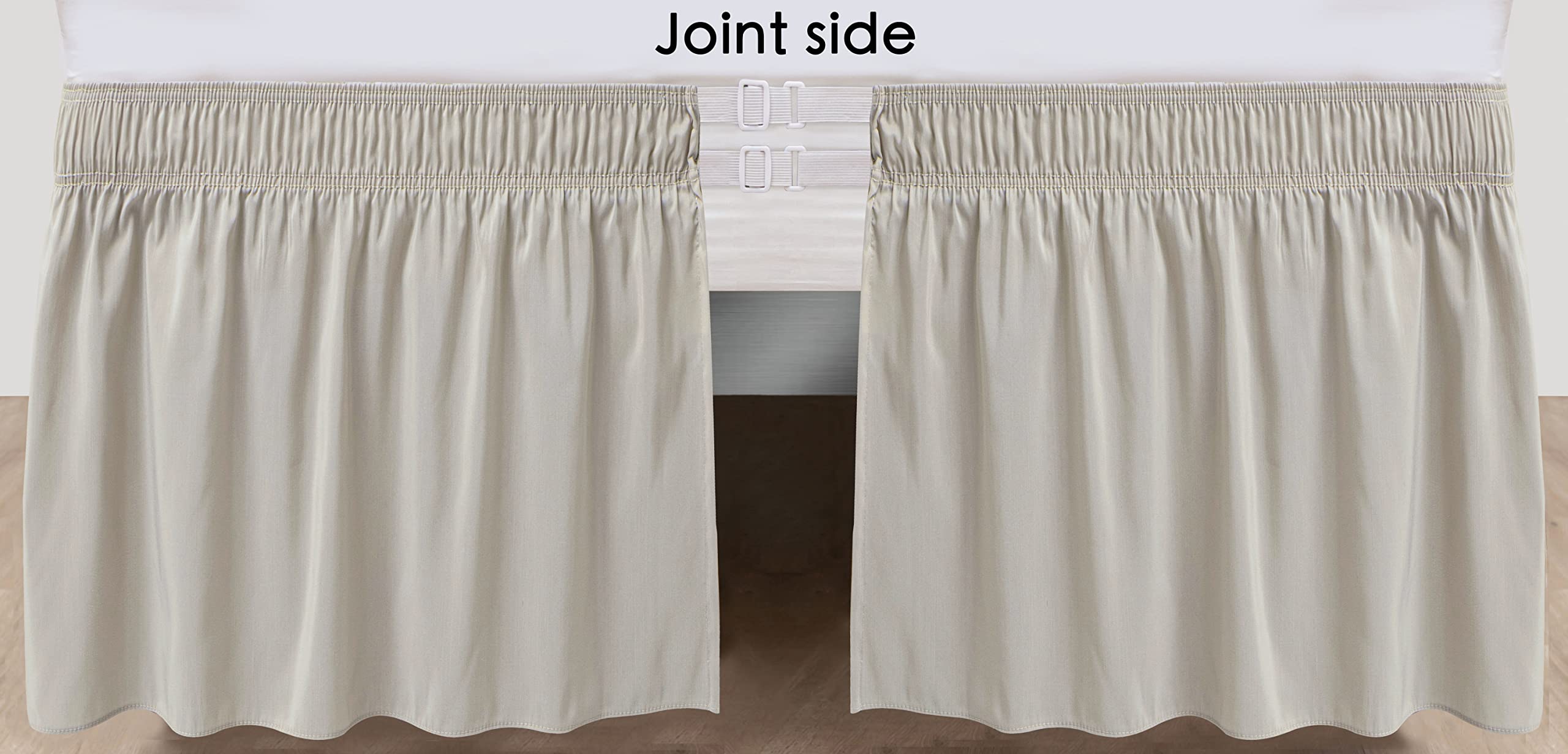 Biscaynebay Wrap Around Bed Skirts For King & Cal King Beds 16' Drop, Camel Grey Adjustable Elastic Dust Ruffles Easy Fit Wrinkle Resistant Silky Luxurious Fabric Machine Washable