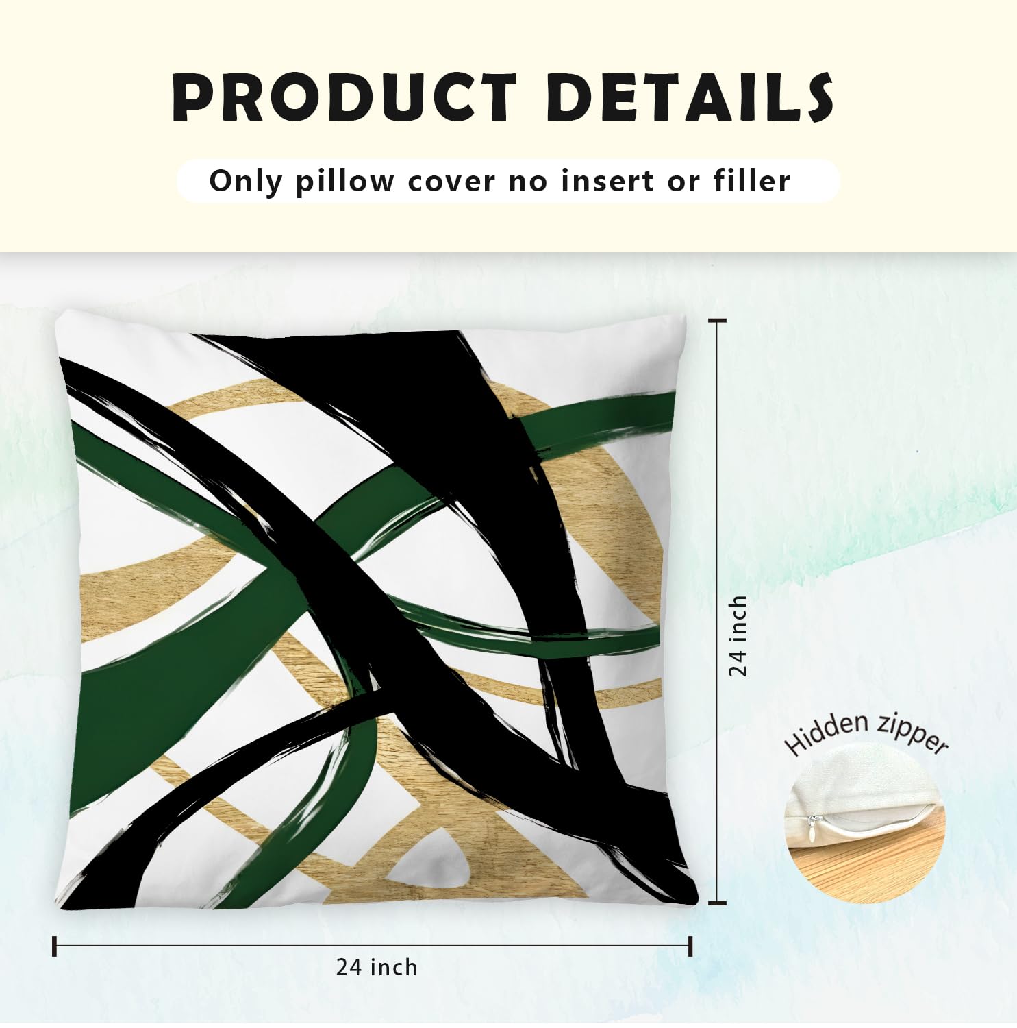 Supwhd Black Gold And Green Pillow Covers, Abstract Black And Gold Pillow Covers 24X24 Set Of 2, Modern Boho Decorative Throw Pi