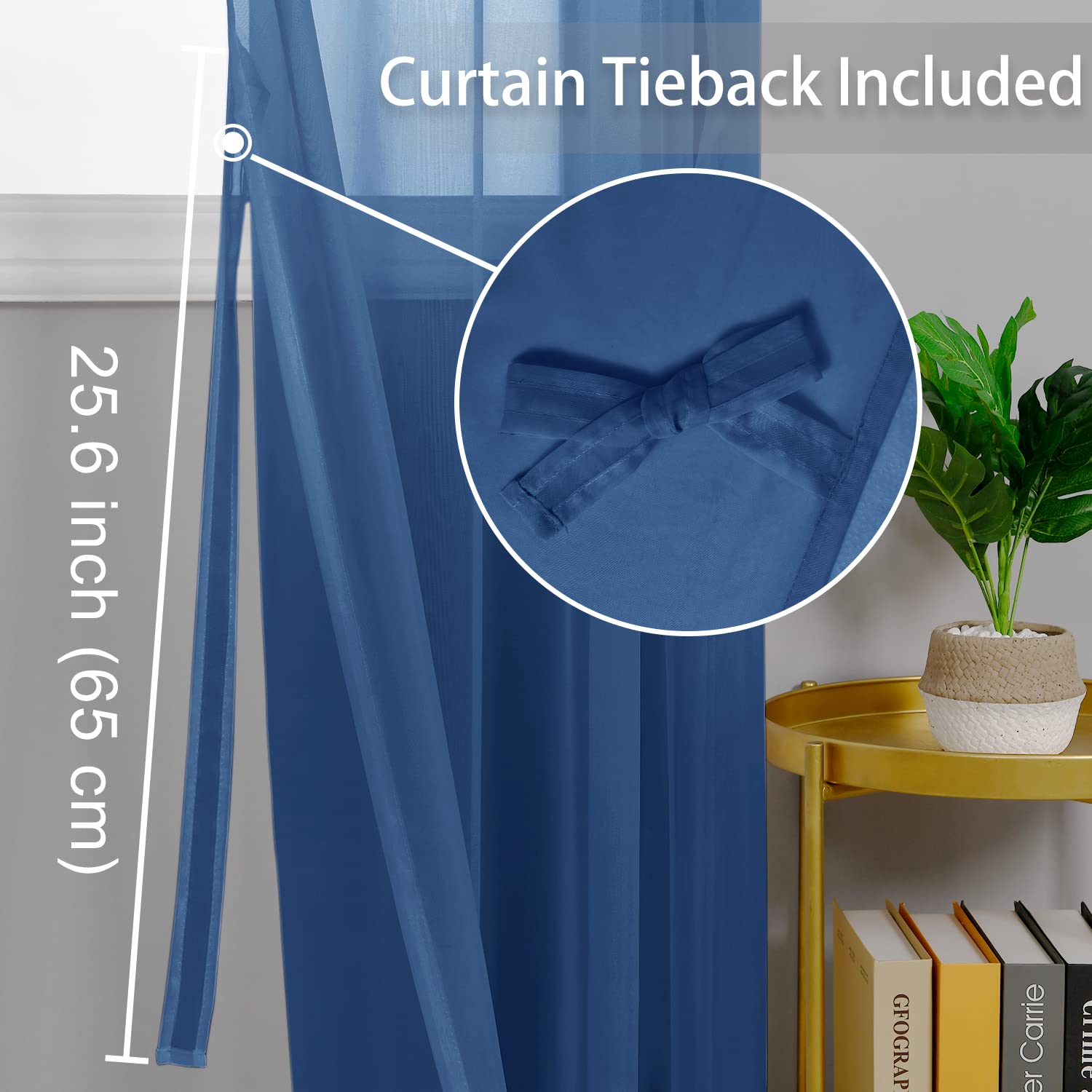 Hiasan Sheer Curtains For Bedroom With Tiebacks, Grommet Light Filtering Extra Wide Voile Texture Window Curtains For Living Room, Kids' Room And Nursery, Navy Blue, W70 X L84, 2 Soft Drape Panels
