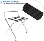 Foldable X-Shape Luggage Rack with Two Shelves, Nylon Straps, Chrome Finish