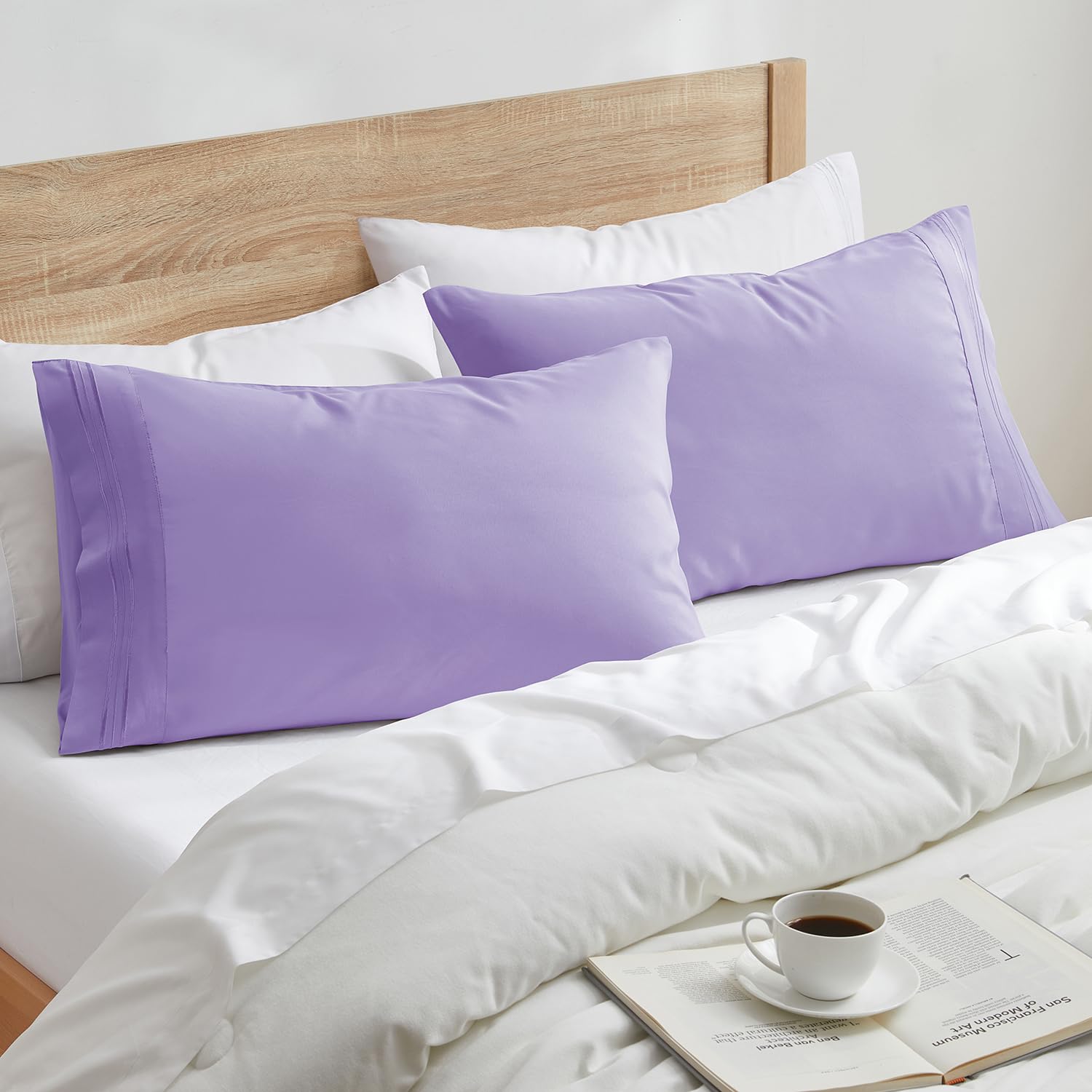 Nestl Lavender Pillow Cases Queen Size Set Of 2, Soft Queen Pillow Case, 1800 Microfiber Queen Pillow Cases 2, Pillowcases Queen, Envelope Closure Pillowcase, Pillow Covers Queen Size, 20X30 Inches