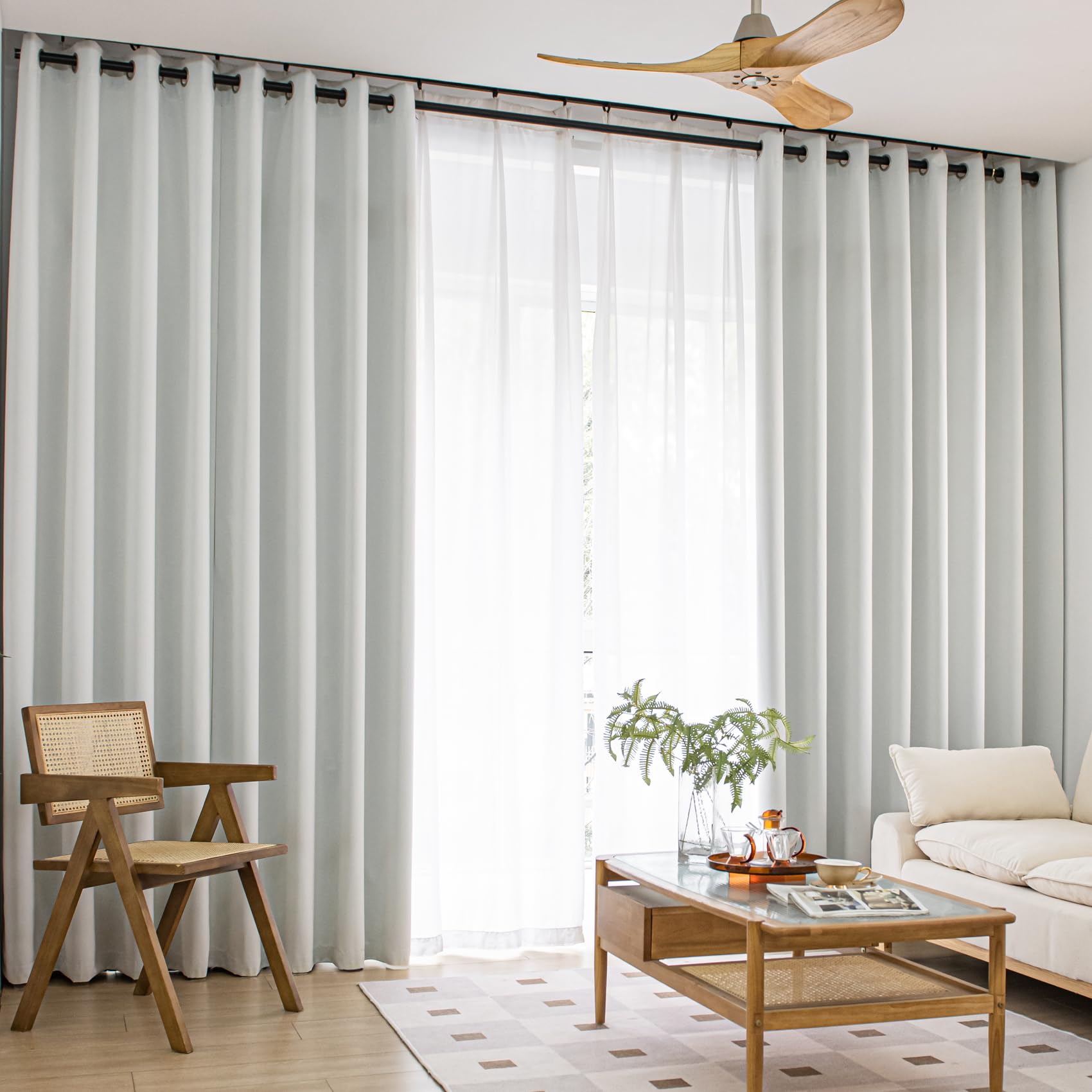 MOONVAN Windows Beige Blackout Curtains 84 inches Long 2 Panels Set Grommet Blackout Drapes Energy Saving Noise Reducing Thermal