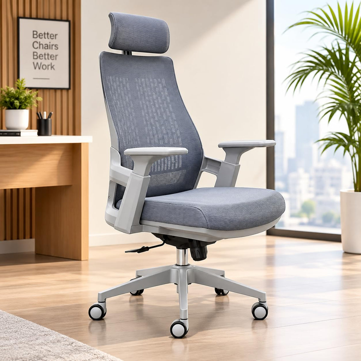 Furnshop India Boss High Back Mesh Ergonomic Office Chair For Work Home With Headrest, Home Desk Seating