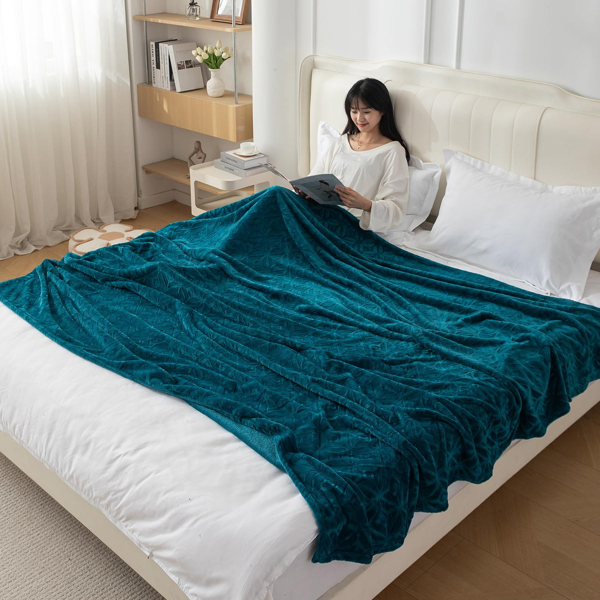 HOKIPO Fleece AC Blanket Double Bed Queen, 200X230 Cm / 6.5X7.5 Feet, Teal (AR5259TEAL)