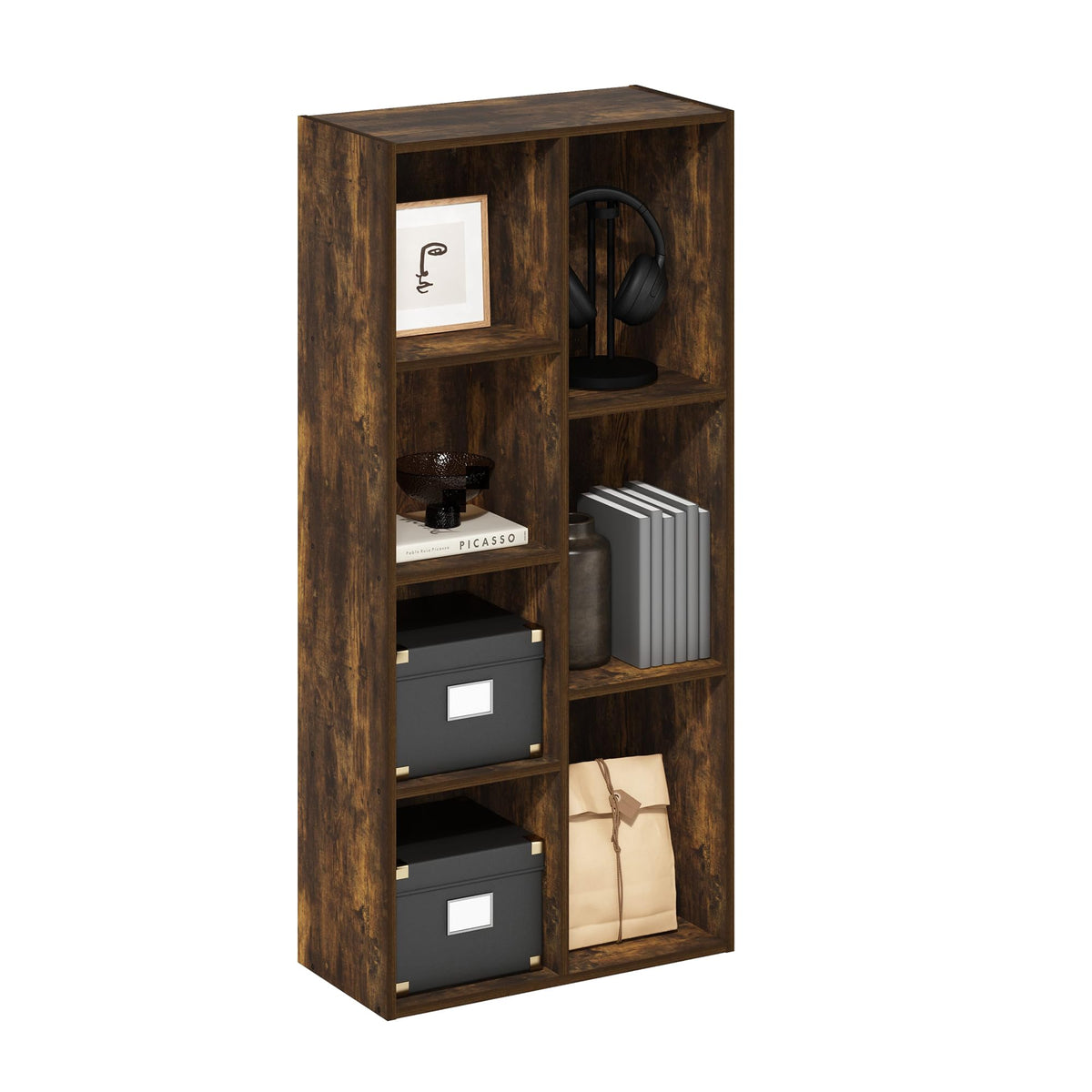 Furinno Luder 7-Cube Reversible Open Shelf, Amber Pine