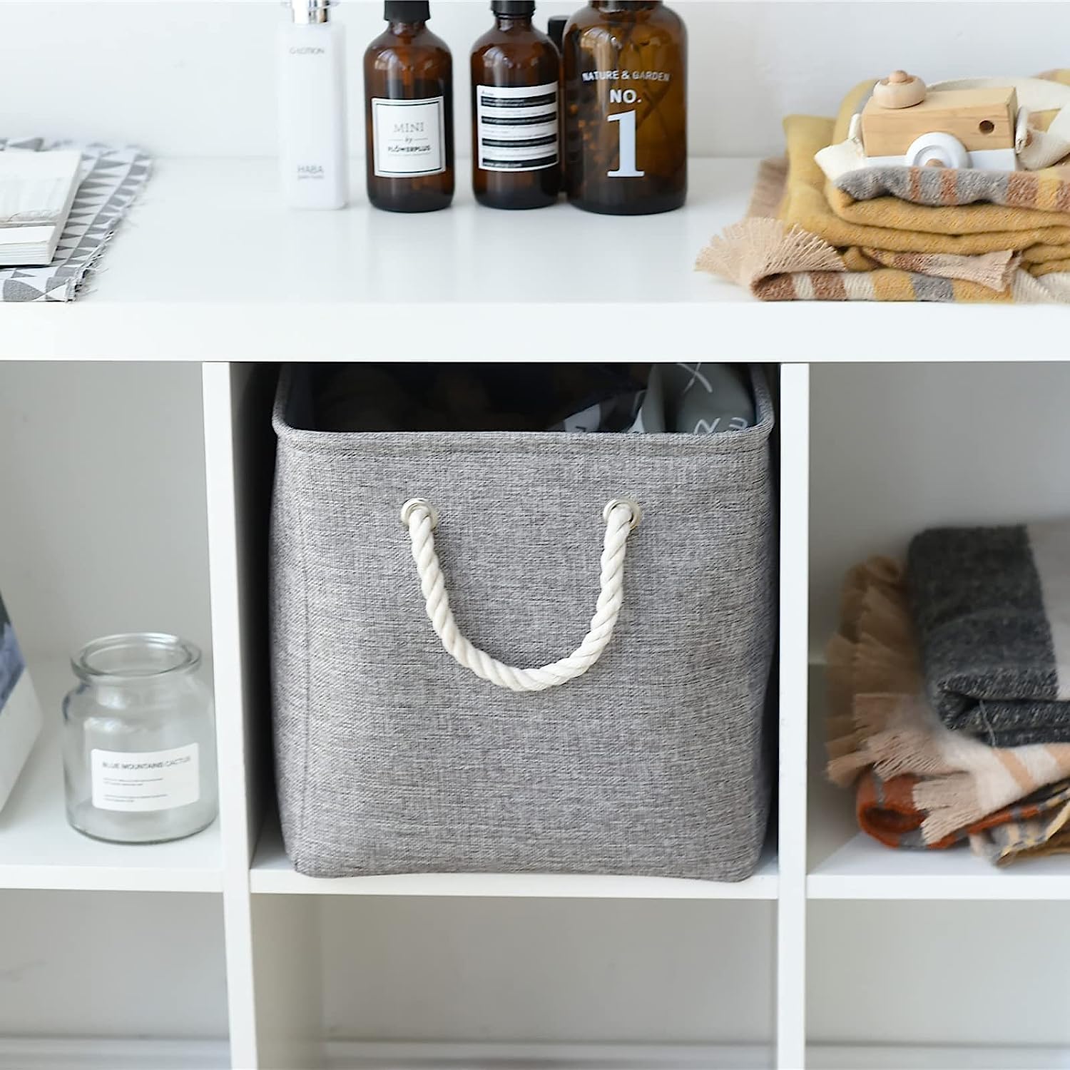 TheWarmHome Storage Basket - 3 Pack Fabric Cubes 16x12x12 inch, Grey, EVA Material, Closet Organizer