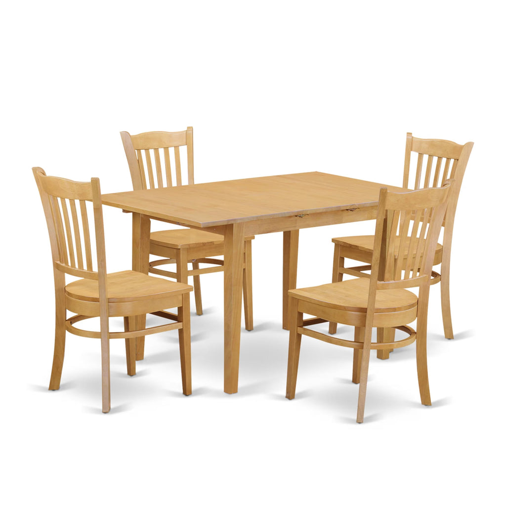 East West Furniture NOGR5-OAK-W 5 Piece Dining Set Includes a Rectangle Dining Table with Butterfly Leaf and 4 Kitchen Chairs, 32x54 Inch, Oak