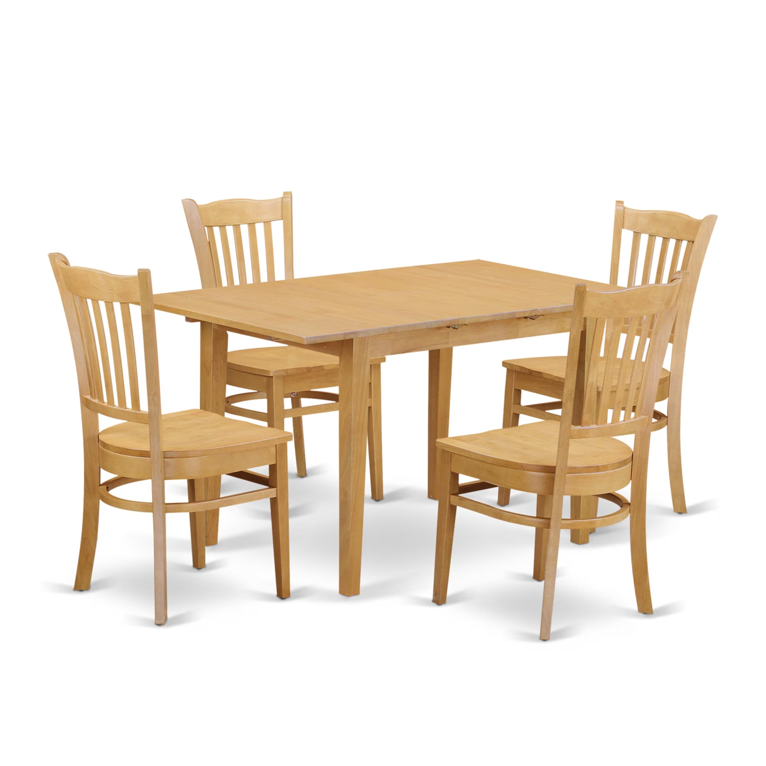 East West Furniture NOGR5-OAK-W 5 Piece Dining Set Includes a Rectangle Dining Table with Butterfly Leaf and 4 Kitchen Chairs, 32x54 Inch, Oak