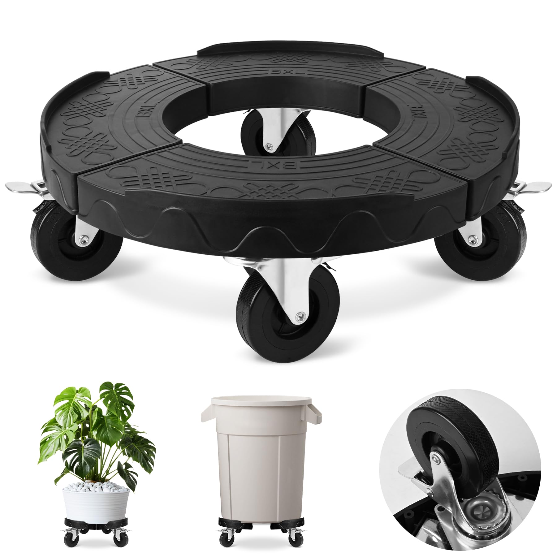 ToLanbbt Trash Can Dolly with 3 in Upgraded Wheels, 15-19 in Adjustable Round Furniture Dolly, Heavy Duty 480 LBS Drum Rolling B