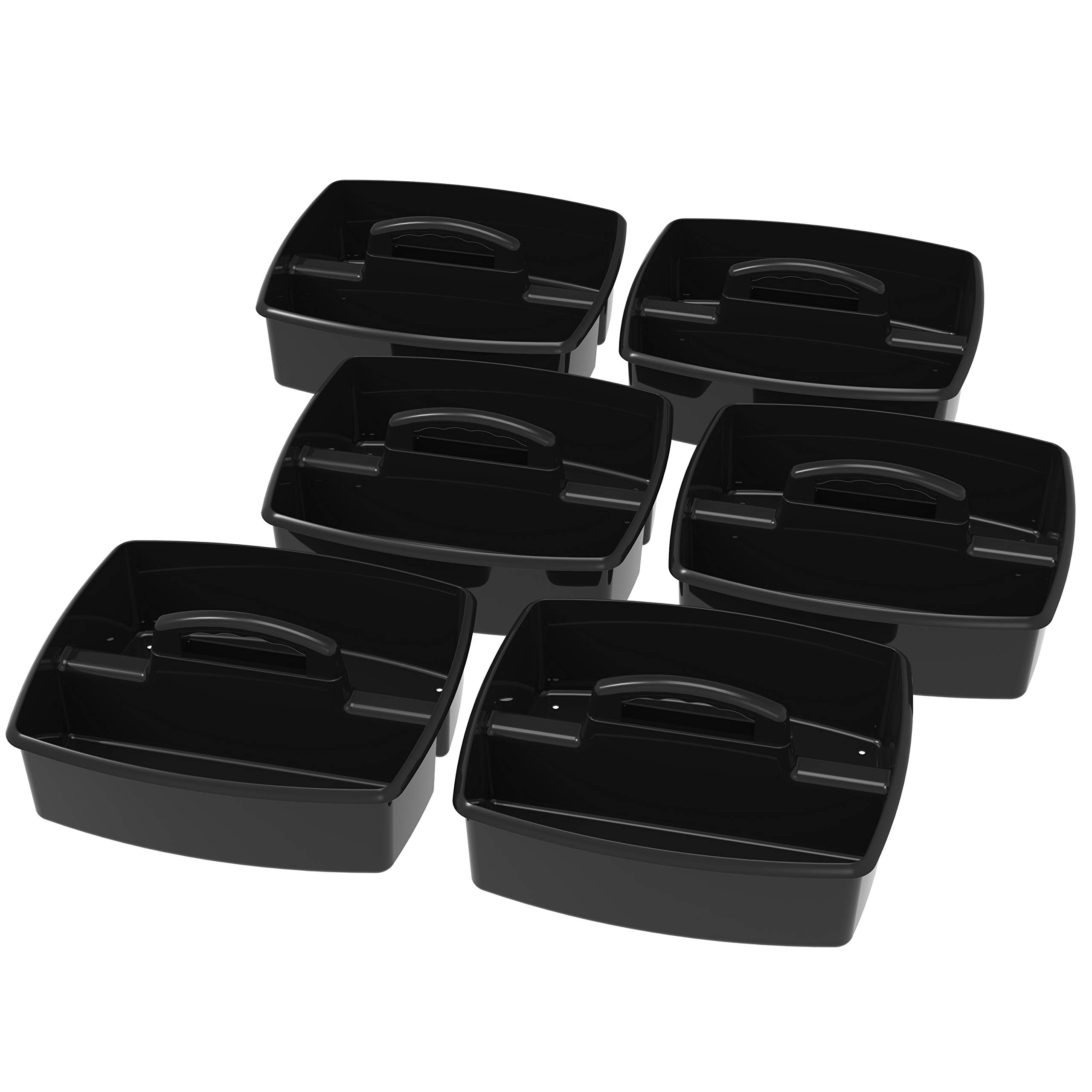 Storex 2-Compartment Large Caddy - Multipurpose Classroom Organizer With Handle, Black, 6-Pack (00973E06C)