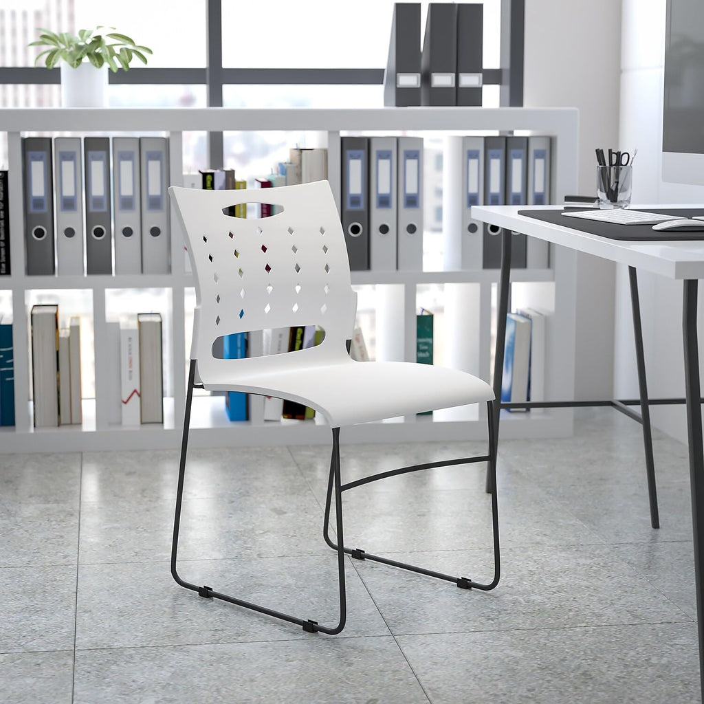 Flash Furniture Hercules Series 881 Lb. Capacity White Sled Base Stack Chair With Air-Vent Back