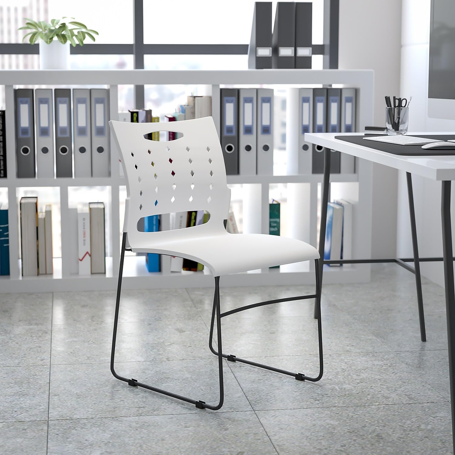 Flash Furniture Hercules Series 881 Lb. Capacity White Sled Base Stack Chair With Air-Vent Back