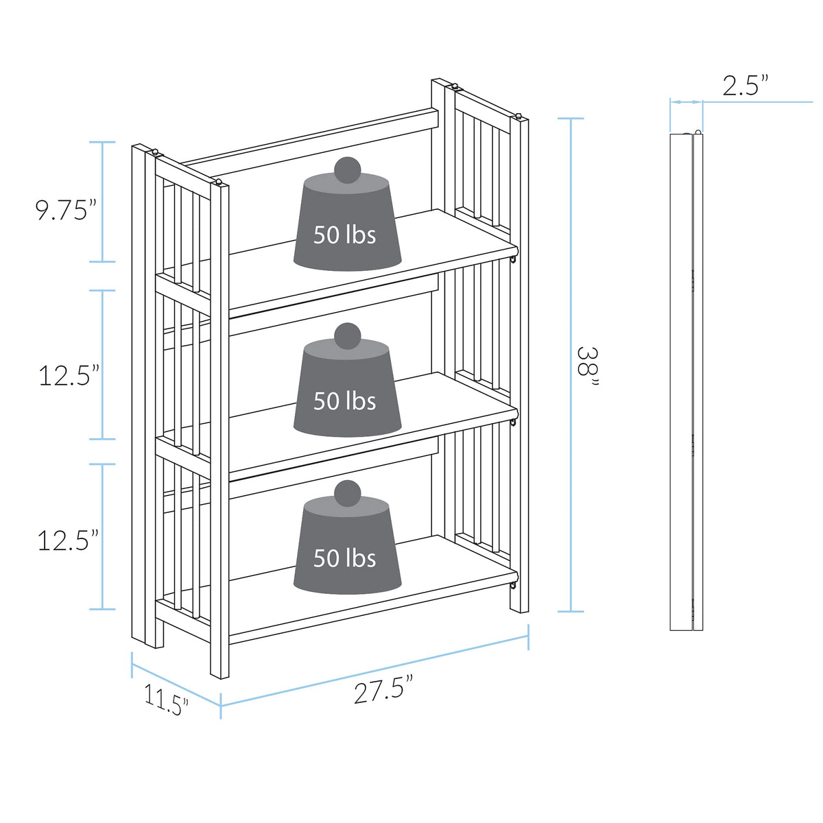 Casual Home 3-Shelf Folding Stackable Bookcase (27.5" Wide)-Natural