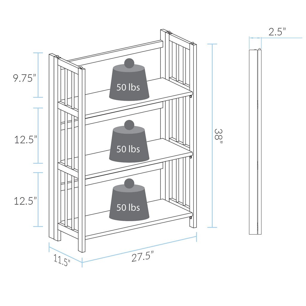 Casual Home 3-Shelf 27.5' Wide Folding Stackable Bookcase, Chestnut (New)