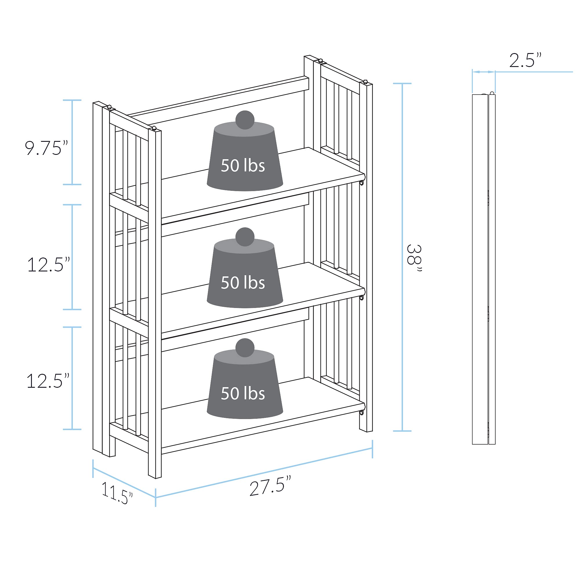 Casual Home 3-Shelf 27.5' Wide Folding Stackable Bookcase, Chestnut (New)