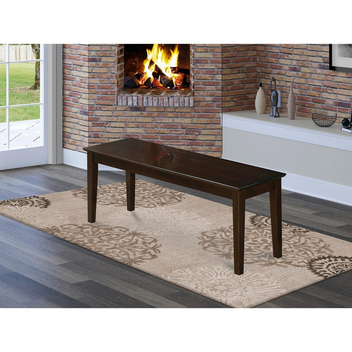 East West Furniture CAB-Cap-W Kitchen Bench with Wood Seat, 51x15x18 Inch, Cappuccino
