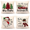 4Th Emotion Christmas Pillow Covers 18X18 Set Of 4 Farmhouse Christmas Decor Red Black Buffalo Plaids Winter Holiday Decorations