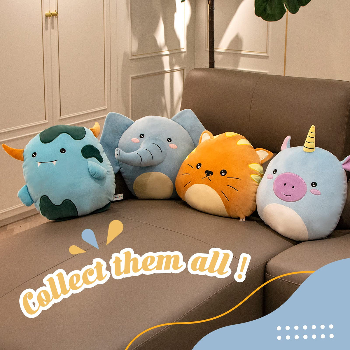 Cozyworld 15 Cute Monster Stuffed Animal Plush Pillow Super Soft Sofa Cushion Stretchy Plushy Toy Decors Birthday Valentines Gif